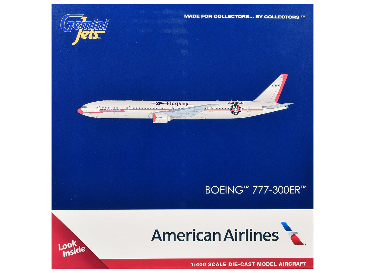 Boeing 777-300ER Commercial Aircraft "American Airlines - Flagship DFW" (N735AT) Silver with Orange Stripes 1/400 Diecast Model by GeminiJets-GeminiJets-ModelCars.com