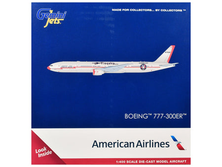 Boeing 777-300ER Commercial Aircraft "American Airlines - Flagship DFW" (N735AT) Silver with Orange Stripes 1/400 Diecast Model by GeminiJets-GeminiJets-ModelCars.com