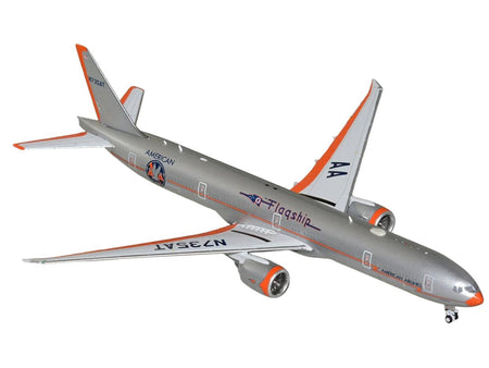 Boeing 777-300ER Commercial Aircraft "American Airlines - Flagship DFW" (N735AT) Silver with Orange Stripes 1/400 Diecast Model by GeminiJets-GeminiJets-ModelCars.com