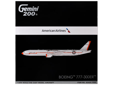 Boeing 777-300ER Commercial Aircraft "American Airlines - Flagship DFW" (N735AT) Silver with Otange Stripes "Gemini 200" Series 1/200 Diecast Model by GeminiJets-GeminiJets-ModelCars.com