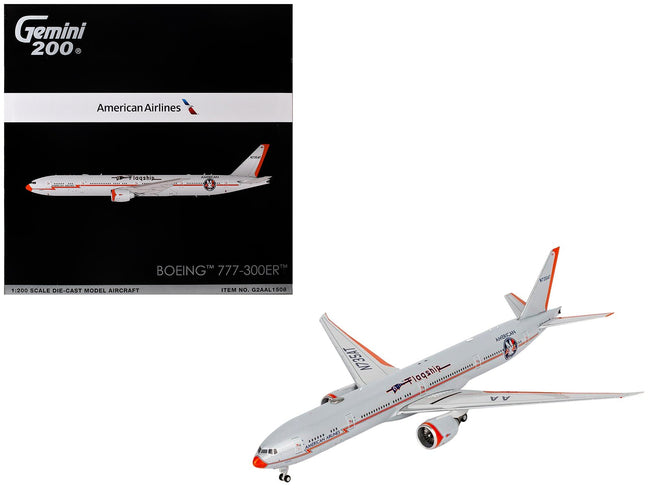 Boeing 777-300ER Commercial Aircraft "American Airlines - Flagship DFW" (N735AT) Silver with Otange Stripes "Gemini 200" Series 1/200 Diecast Model by GeminiJets-GeminiJets-ModelCars.com
