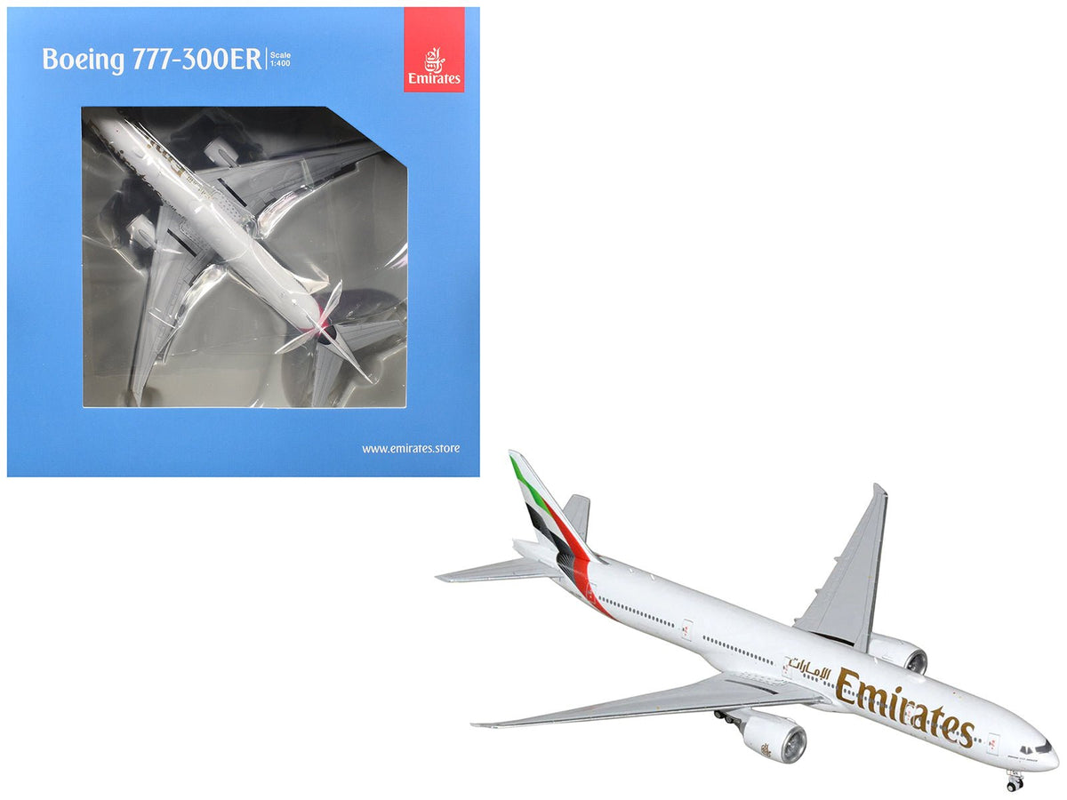 Boeing 777-300ER Commercial Aircraft "Emirates Airlines" (A6-EQH) White with Striped Tail 1/400 Diecast Model by GeminiJets-GeminiJets-ModelCars.com