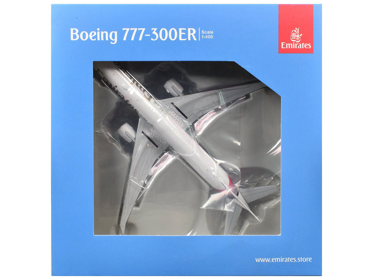 Boeing 777-300ER Commercial Aircraft "Emirates Airlines" (A6-EQH) White with Striped Tail 1/400 Diecast Model by GeminiJets-GeminiJets-ModelCars.com