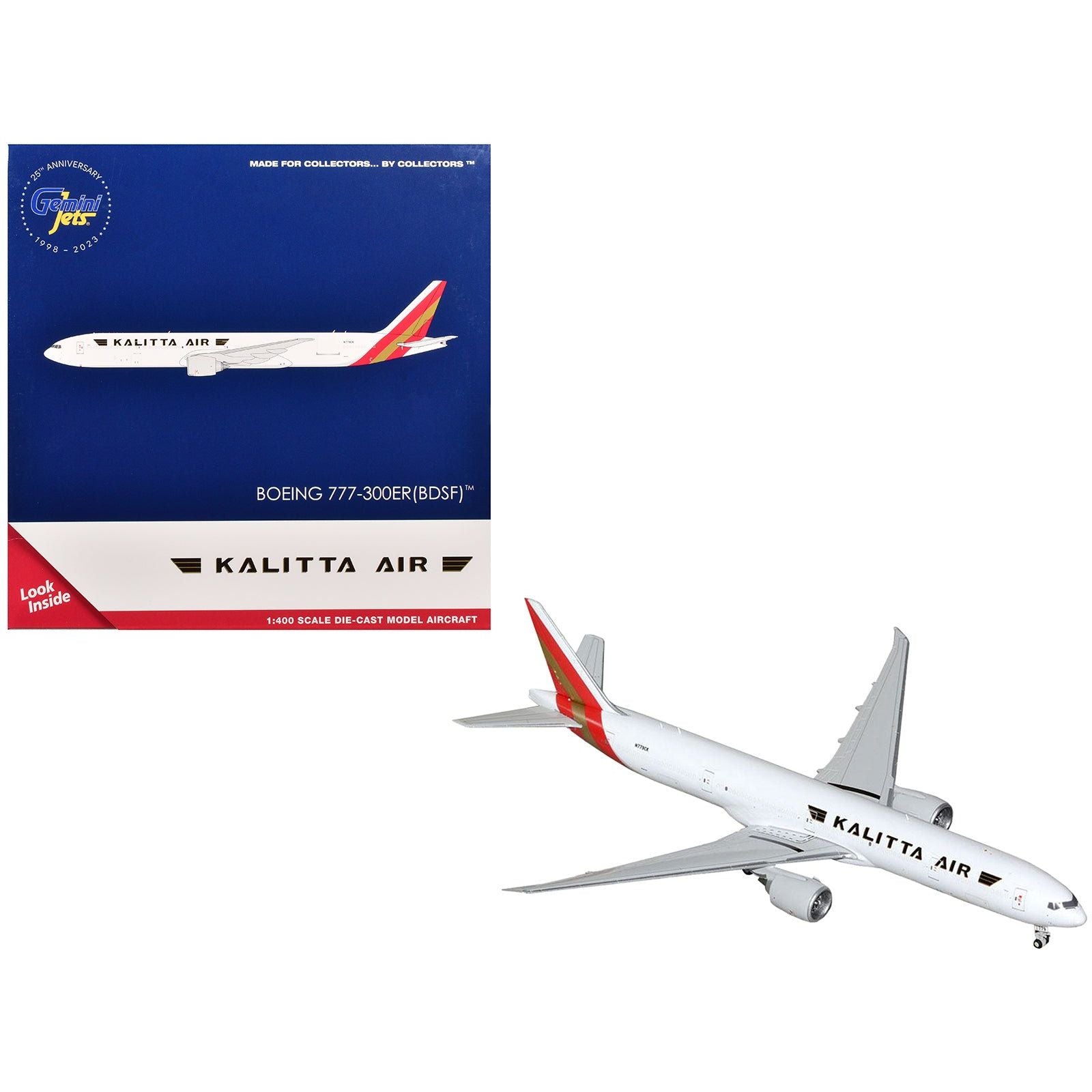 Boeing 777 - 300ER Commercial Aircraft "Kalitta Air" (N779CK) White with Red Tail 1/400 Diecast Model Airplane by GeminiJets - GeminiJets - ModelCars.com