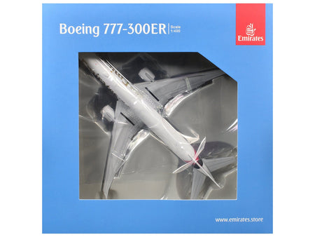 Boeing 777-300ER Commercial Aircraft with Flaps Down "Emirates Airlines" (A6-EQH) White with Striped Tail 1/400 Diecast Model by GeminiJets-GeminiJets-ModelCars.com