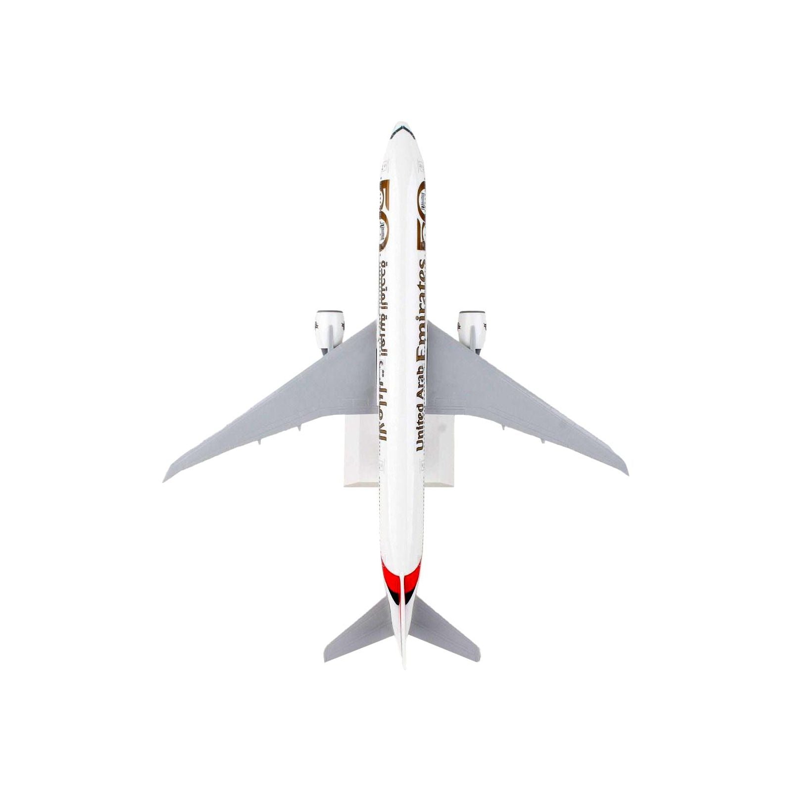 Boeing 777 - 300ER Commercial Aircraft with Landing Gear "Emirates Airlines - 50th Anniversary" (A6 - EPO) White with Tail Graphics (Snap - Fit) 1/200 Plastic Model by Skymarks - Skymarks - ModelCars.com