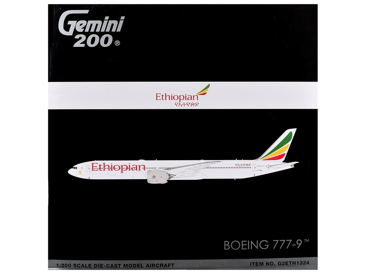 Boeing 777-9 Commercial Aircraft "Ethiopian Airlines" (ET-BBX) White with Tail Stripes "Gemini 200" Series 1/200 Diecast Model Airplane by GeminiJets-GeminiJets-ModelCars.com