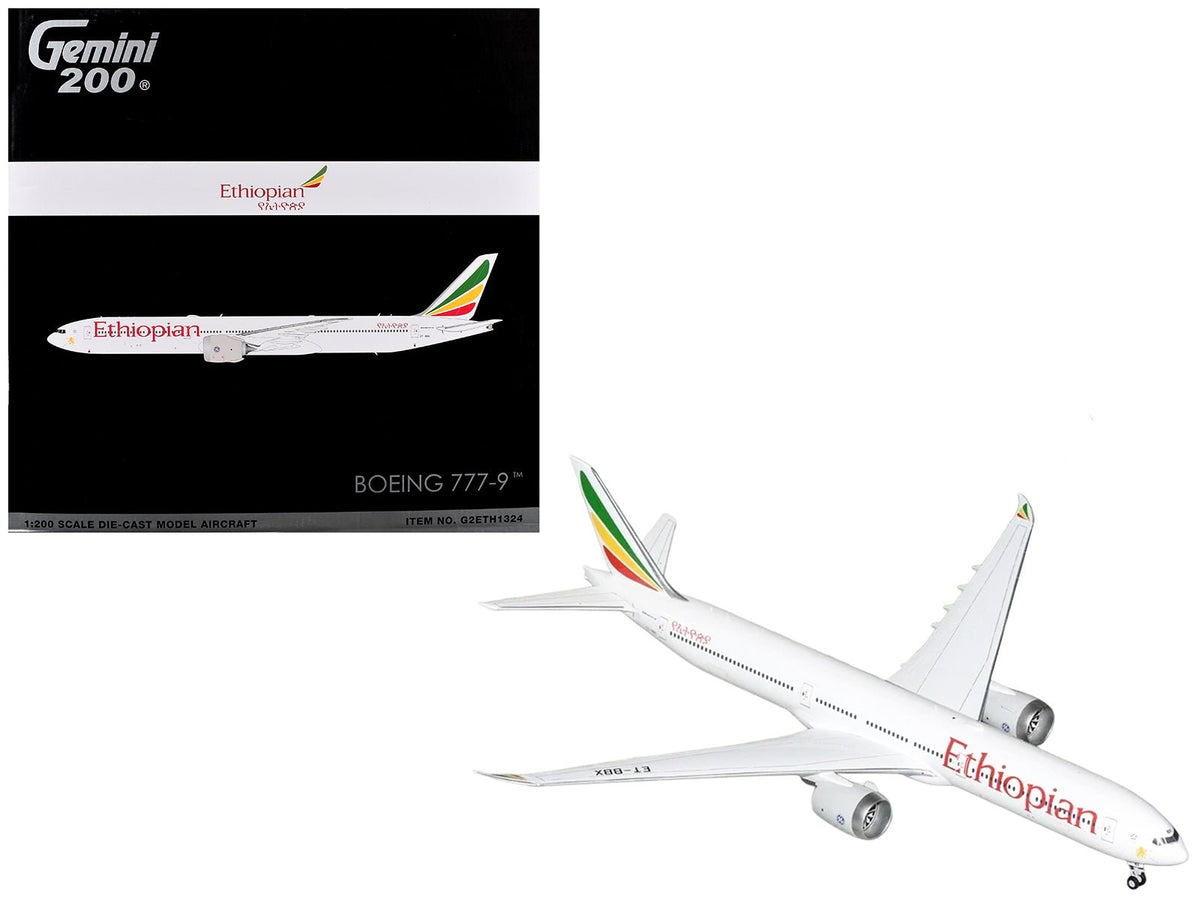 Boeing 777-9 Commercial Aircraft "Ethiopian Airlines" (ET-BBX) White with Tail Stripes "Gemini 200" Series 1/200 Diecast Model Airplane by GeminiJets-GeminiJets-ModelCars.com