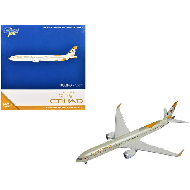 Boeing 777-9 Commercial Aircraft "Etihad Airways" (A6-FAA) Beige with Tail Graphics 1/400 Diecast Model Airplane by GeminiJets-GeminiJets-ModelCars.com