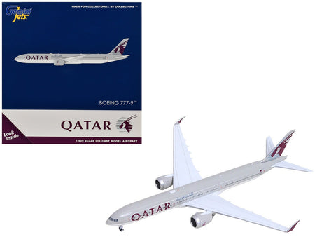Boeing 777-9 Commercial Aircraft "Qatar Airways" (A7-BKA) Gray with Dark Red Tail Graphics 1/400 Diecast Model GeminiJets-GeminiJets-ModelCars.com