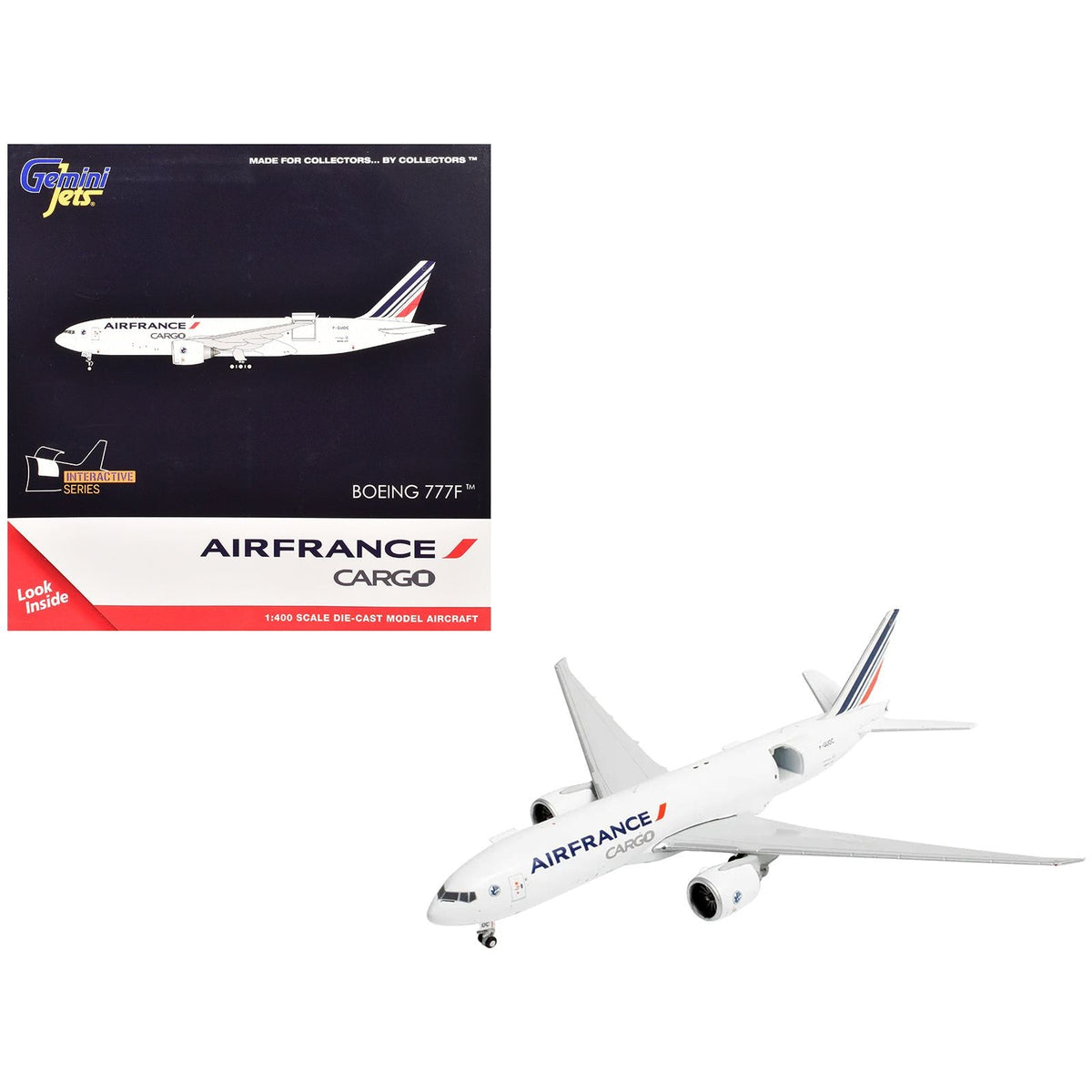 Boeing 777F Commercial Aircraft "Air France Cargo" (F-GUOC) White with Red and Blue Striped Tail "Interactive Series" 1/400 Diecast Model Airplane by GeminiJets-GeminiJets-ModelCars.com