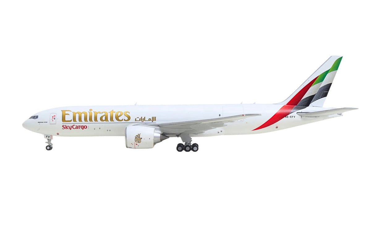 Boeing 777F Commercial Aircraft "Emirates SkyCargo" (A6-EFV) White with Striped Tail 1/400 Diecast Model by GeminiJets-GeminiJets-ModelCars.com