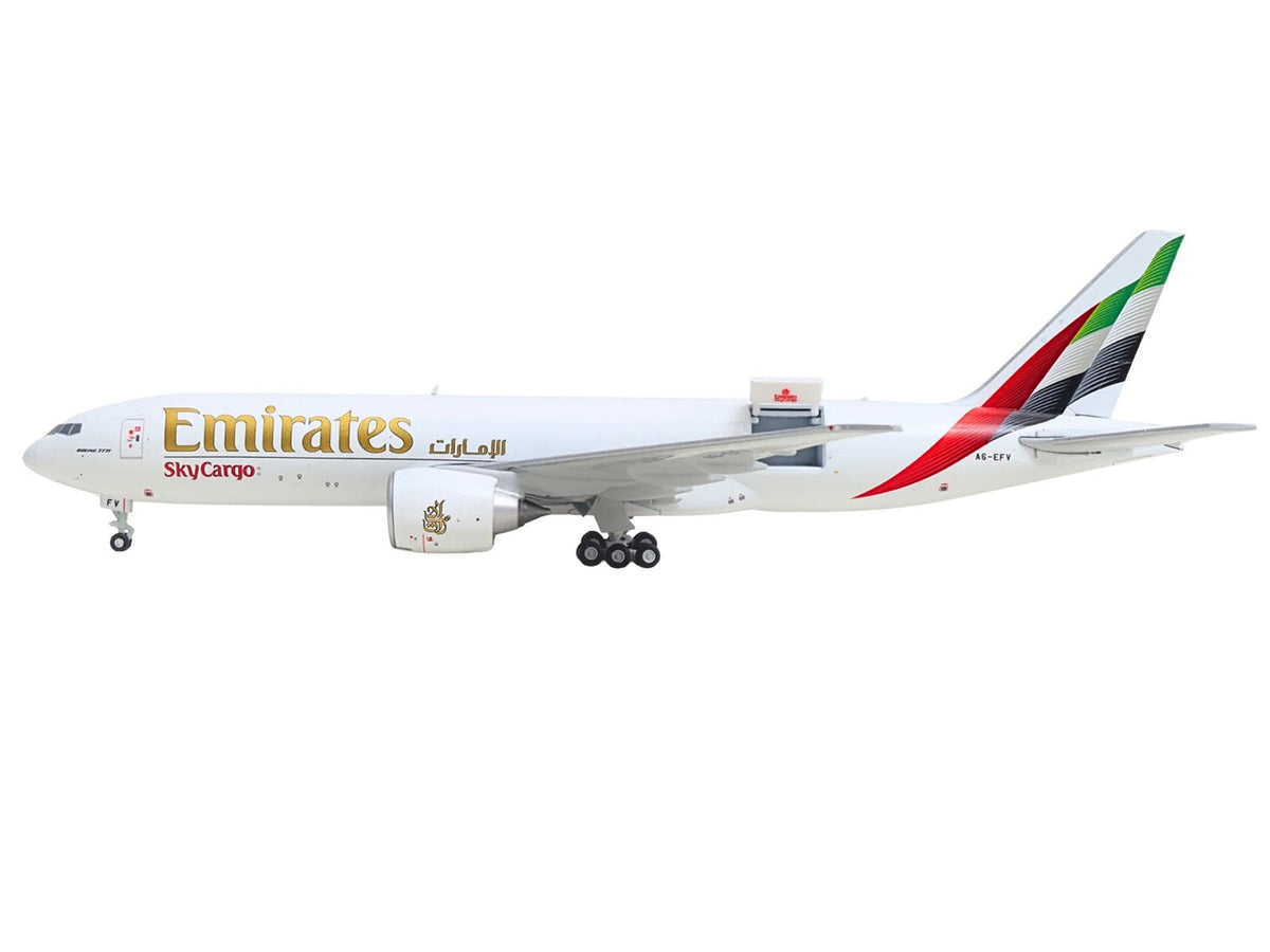 Boeing 777F Commercial Aircraft "Emirates SkyCargo" (A6-EFV) White with Striped Tail "Interactive Series" 1/400 Diecast Model by GeminiJets-GeminiJets-ModelCars.com