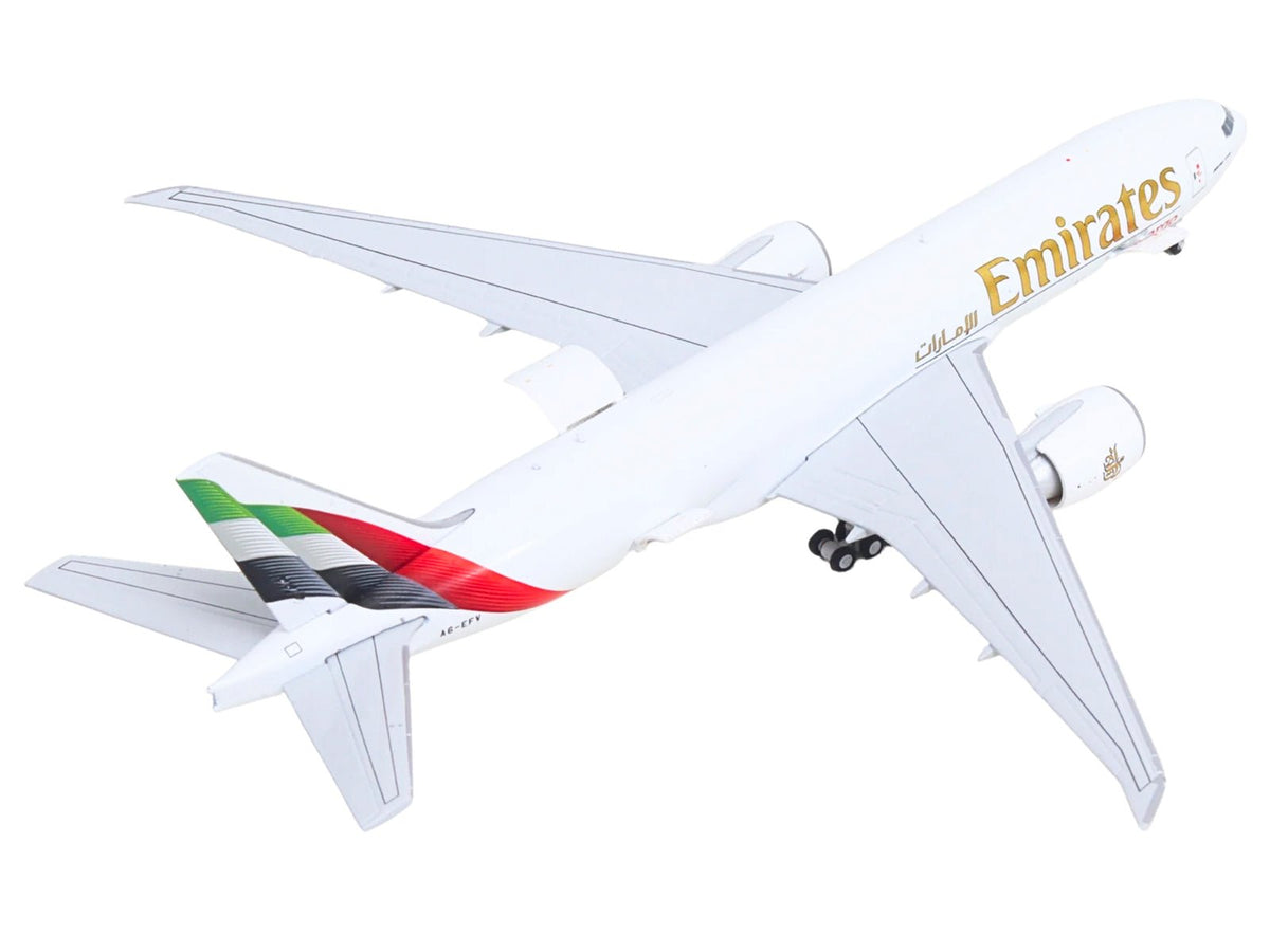 Boeing 777F Commercial Aircraft "Emirates SkyCargo" (A6-EFV) White with Striped Tail "Interactive Series" 1/400 Diecast Model by GeminiJets-GeminiJets-ModelCars.com