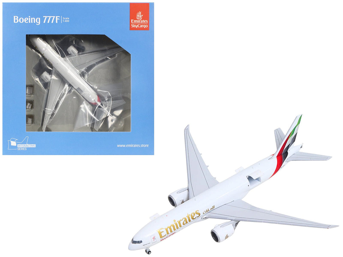 Boeing 777F Commercial Aircraft "Emirates SkyCargo" (A6-EFV) White with Striped Tail "Interactive Series" 1/400 Diecast Model by GeminiJets-GeminiJets-ModelCars.com