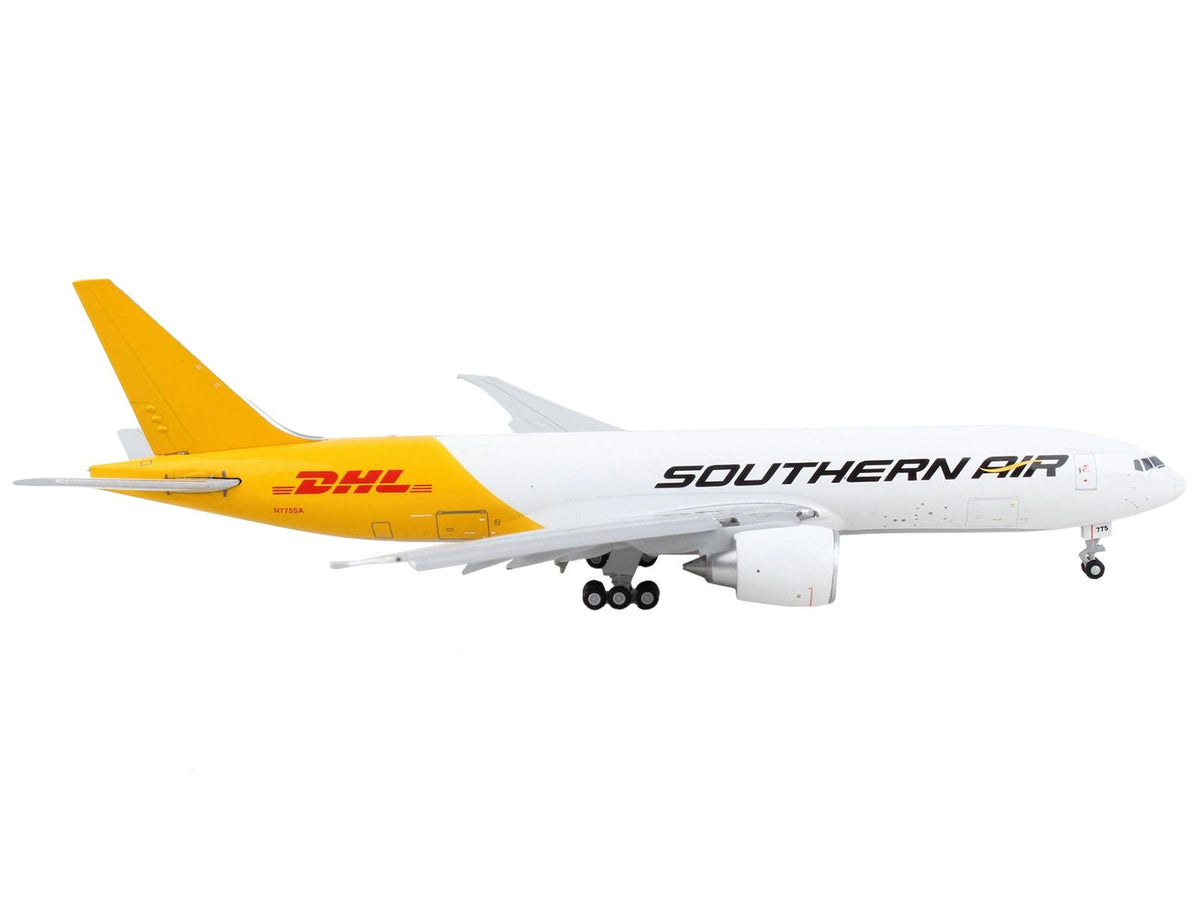 Boeing 777F Commercial Aircraft with Flaps Down "Southern Air - DHL" White and Yellow 1/400 Diecast Model Airplane by GeminiJets-GeminiJets-ModelCars.com