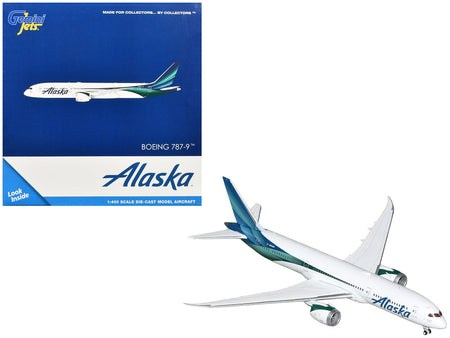 Boeing 787-9 Commercial Aircraft "Alaska Airlines" (N784HA) White with Blue and Green Tail 1/400 Diecast Model by GeminiJets-GeminiJets-ModelCars.com