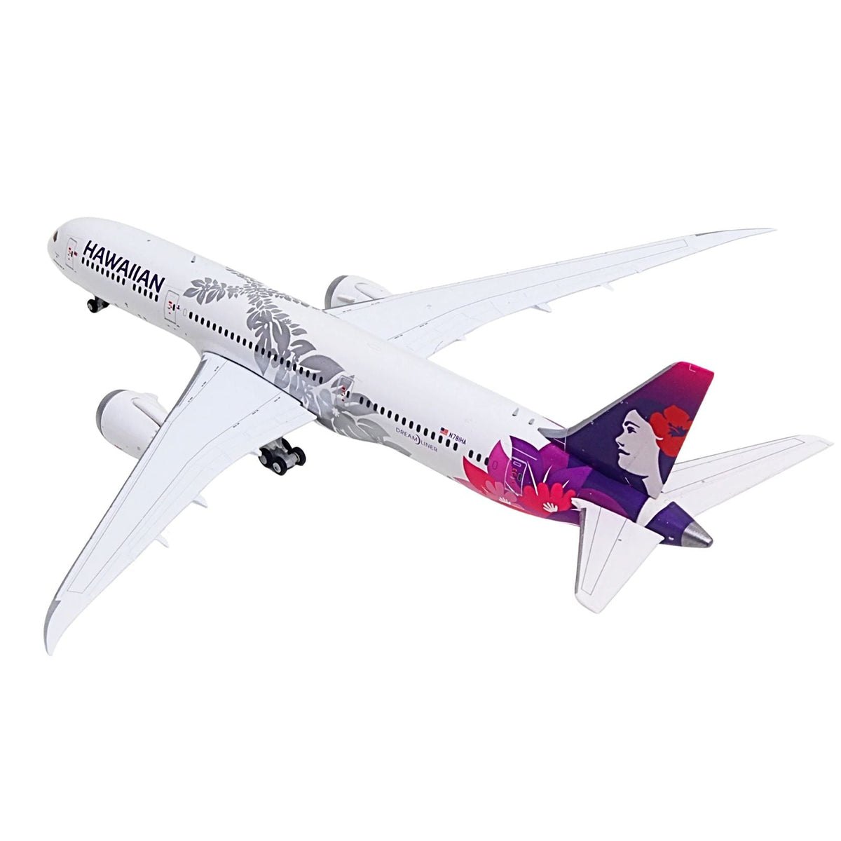 Boeing 787-9 Commercial Aircraft "Hawaiian Airlines" (N781HA) White with Purple Tail Graphics 1/400 Diecast Model Airplane by GeminiJets-GeminiJets-ModelCars.com