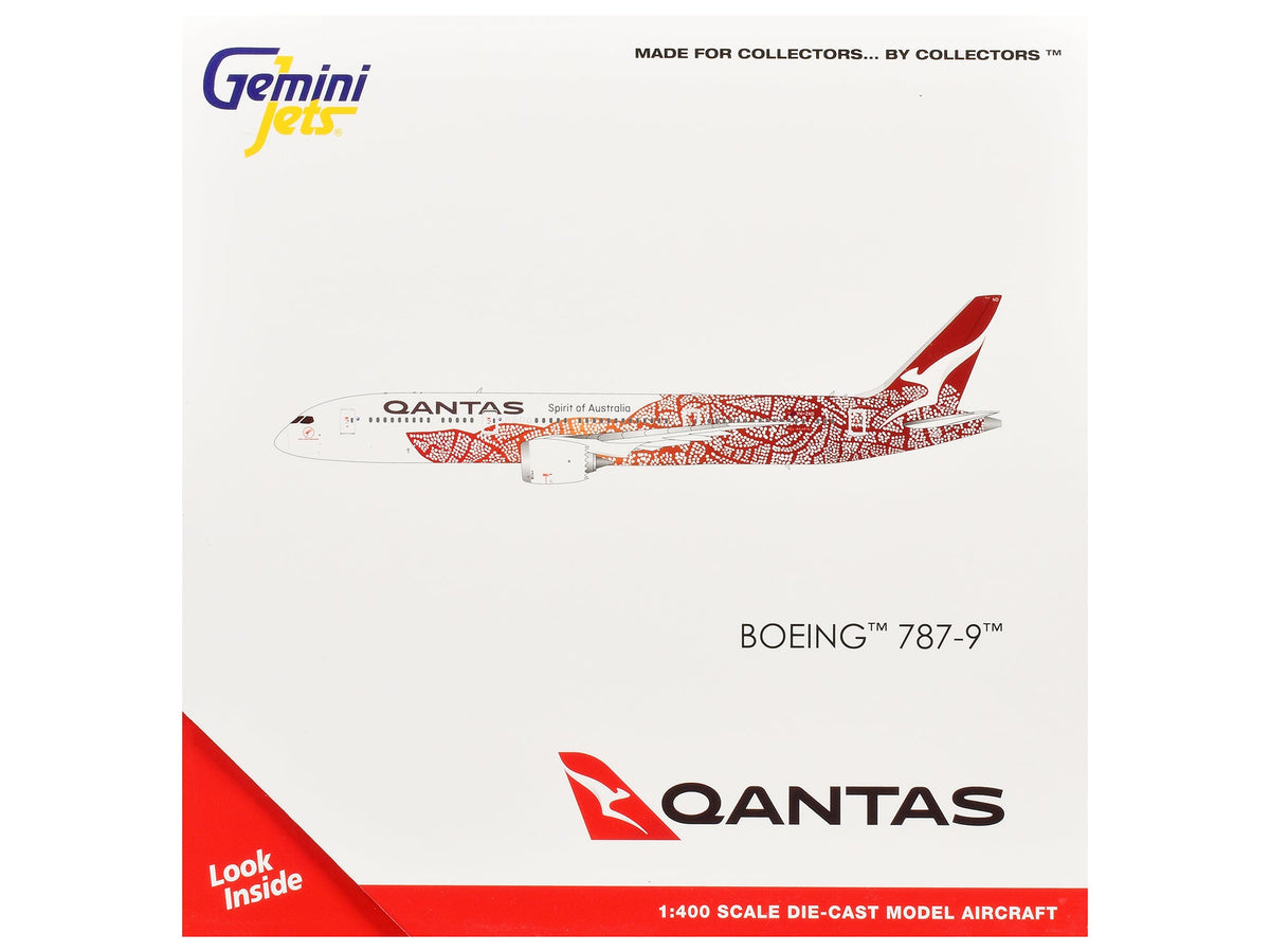 Boeing 787-9 Commercial Aircraft "Qantas - Yam Dreaming" (VH-ZND) White with Red Graphics 1/400 Diecast Model Airplane by GeminiJets-GeminiJets-ModelCars.com