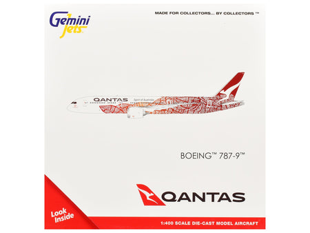 Boeing 787-9 Commercial Aircraft "Qantas - Yam Dreaming" (VH-ZND) White with Red Graphics 1/400 Diecast Model Airplane by GeminiJets-GeminiJets-ModelCars.com