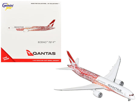 Boeing 787-9 Commercial Aircraft "Qantas - Yam Dreaming" (VH-ZND) White with Red Graphics 1/400 Diecast Model Airplane by GeminiJets-GeminiJets-ModelCars.com