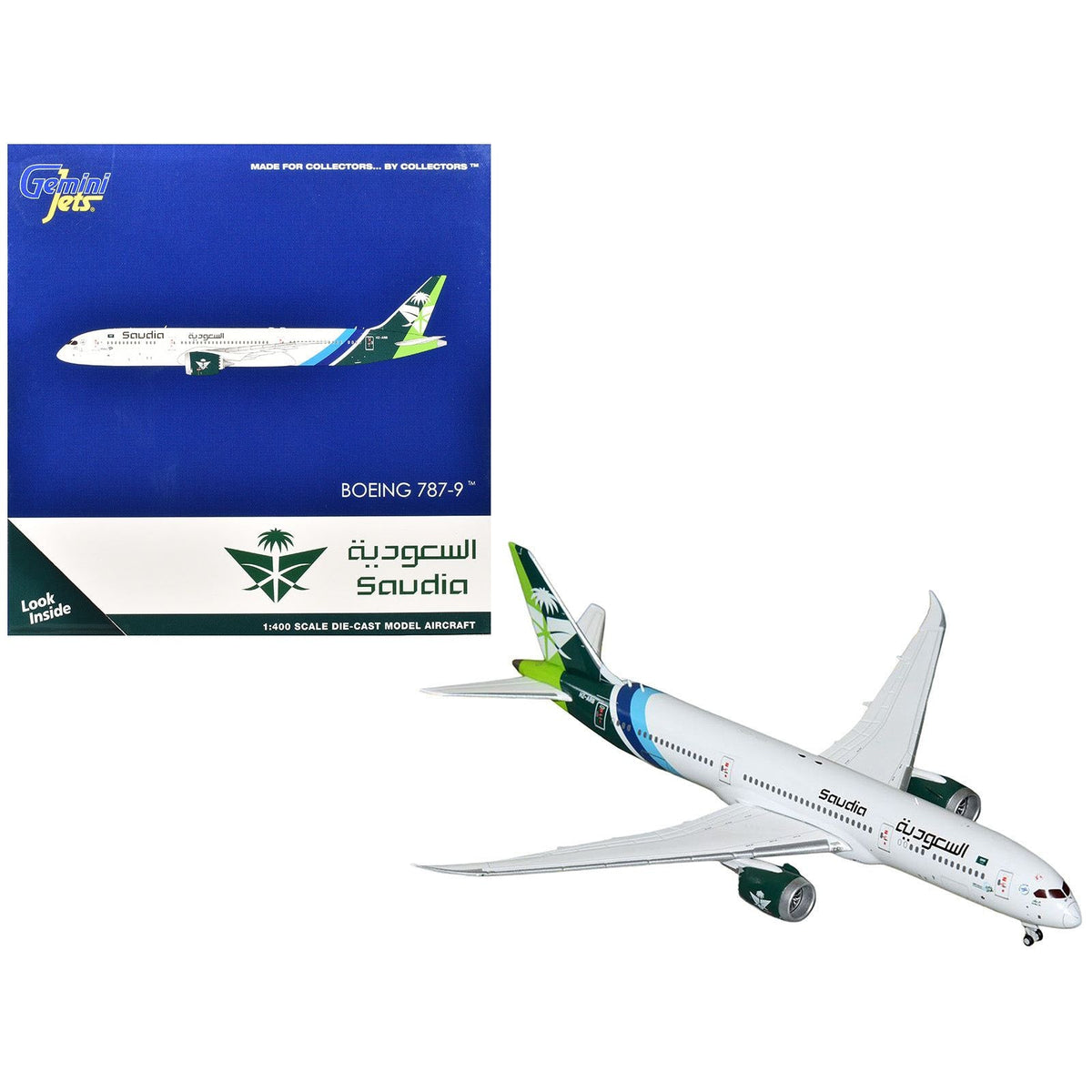 Boeing 787-9 Commercial Aircraft "Saudia Airline" (HZ-ARB) White with Tail Graphics 1/400 Diecast Model Airplane by GeminiJets-GeminiJets-ModelCars.com