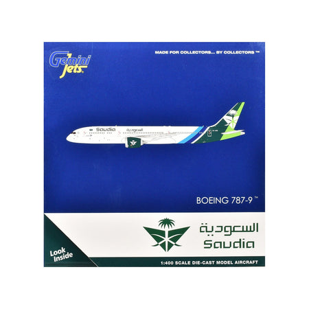 Boeing 787-9 Commercial Aircraft "Saudia Airline" (HZ-ARB) White with Tail Graphics 1/400 Diecast Model Airplane by GeminiJets-GeminiJets-ModelCars.com