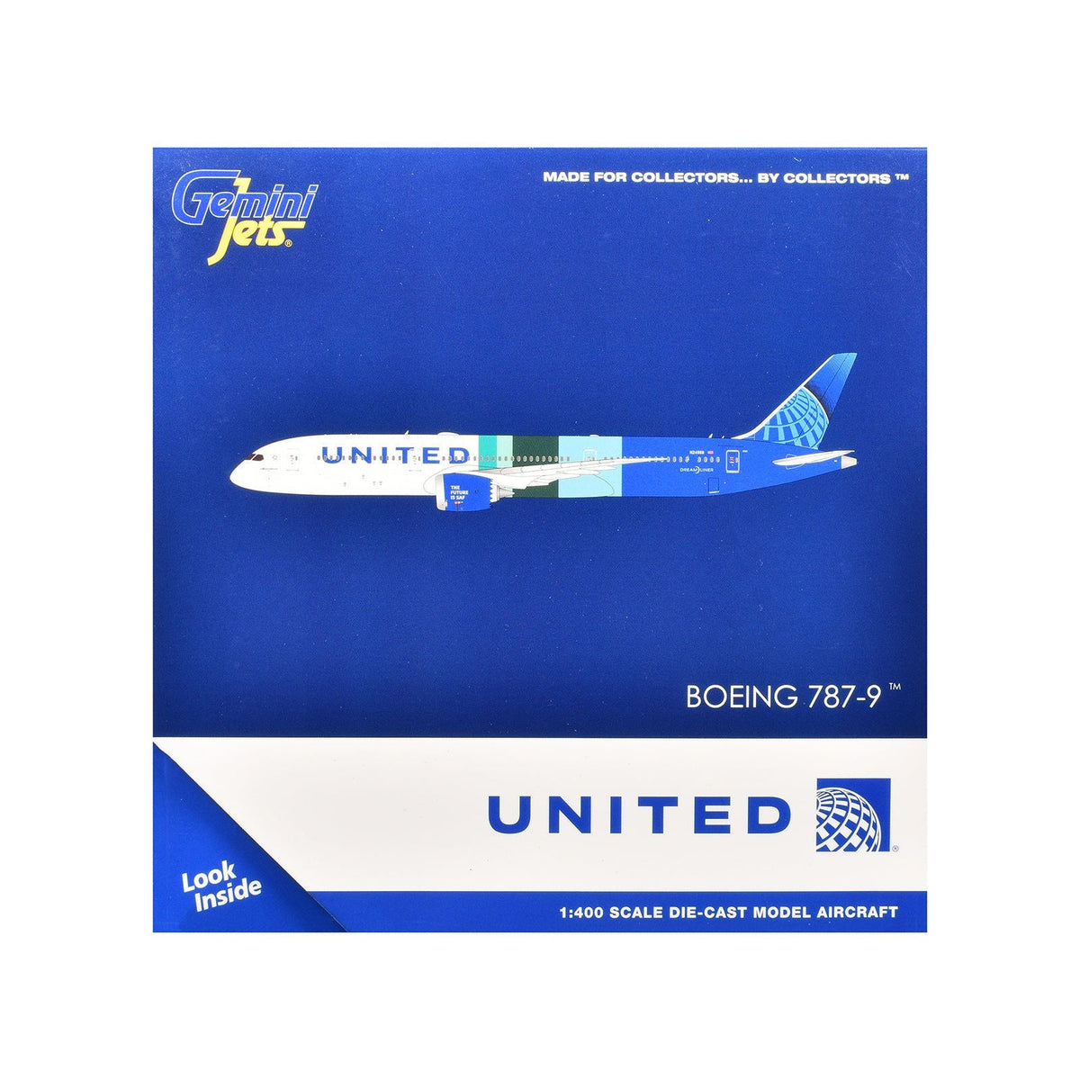 Boeing 787-9 Commercial Aircraft "United Airlines - The Future is SAF" (N24988) White and Blue with Stripes 1/400 Diecast Model Airplane by GeminiJets-GeminiJets-ModelCars.com