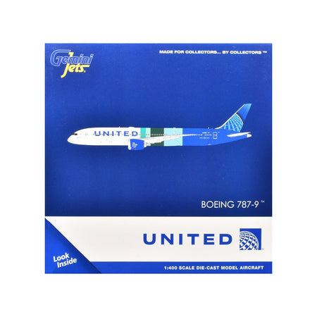Boeing 787-9 Commercial Aircraft "United Airlines - The Future is SAF" (N24988) White and Blue with Stripes 1/400 Diecast Model Airplane by GeminiJets-GeminiJets-ModelCars.com