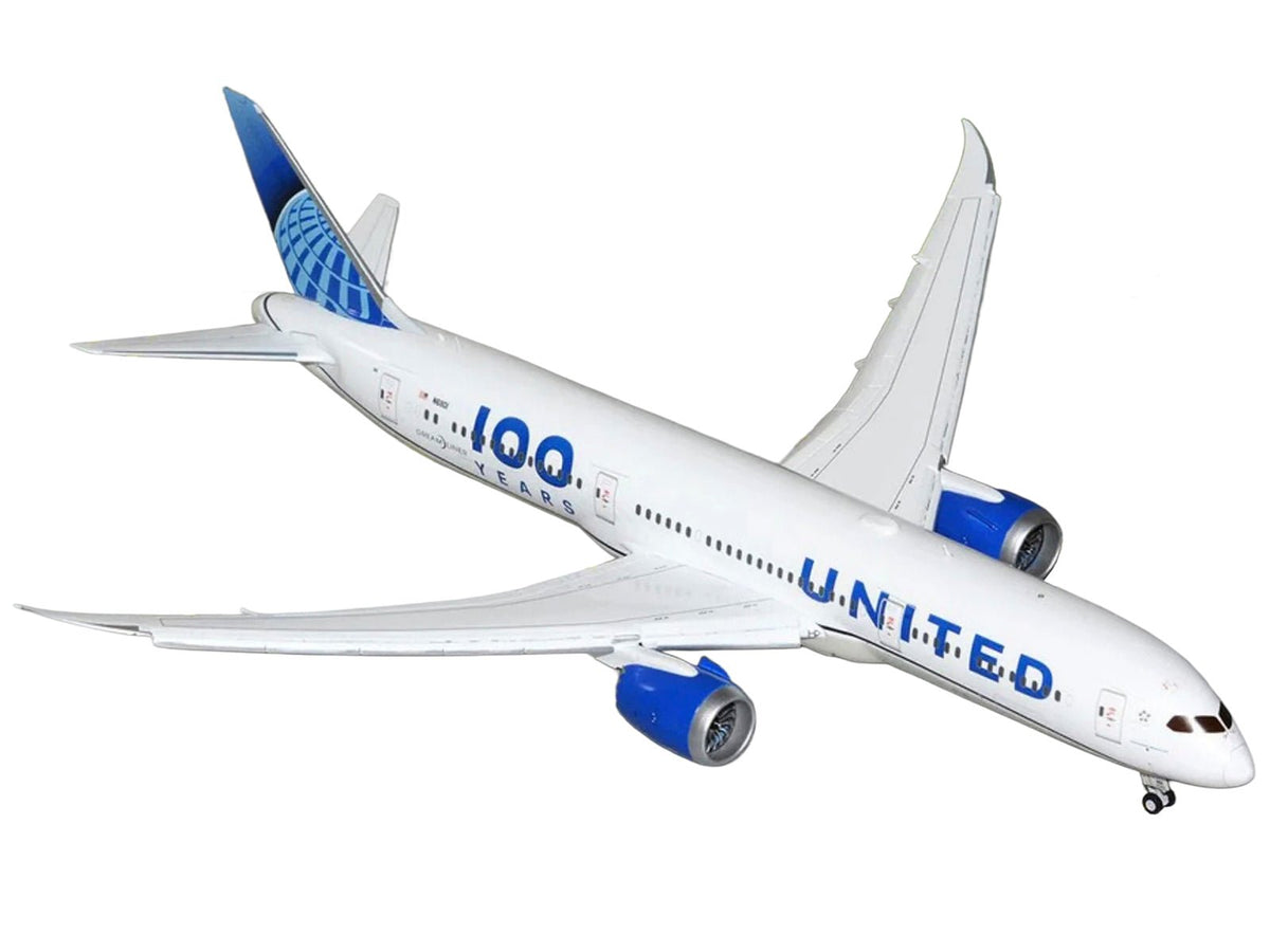Boeing 787-9 Commercial Aircraft with Flaps Down "United Airlines 100 Years" (N61101) White with Graphics and Blue Tail "Gemini 200" Series 1/200 Diecast Model by GeminiJets-GeminiJets-ModelCars.com