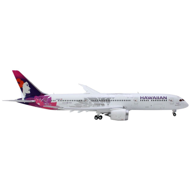 Boeing 787 - 9 Dreamliner Commercial Aircraft with Flaps Down "Hawaiian Airlines" (N780HA) White with Purple Tail 1/400 Diecast Model Airplane by GeminiJets - GeminiJets - ModelCars.com