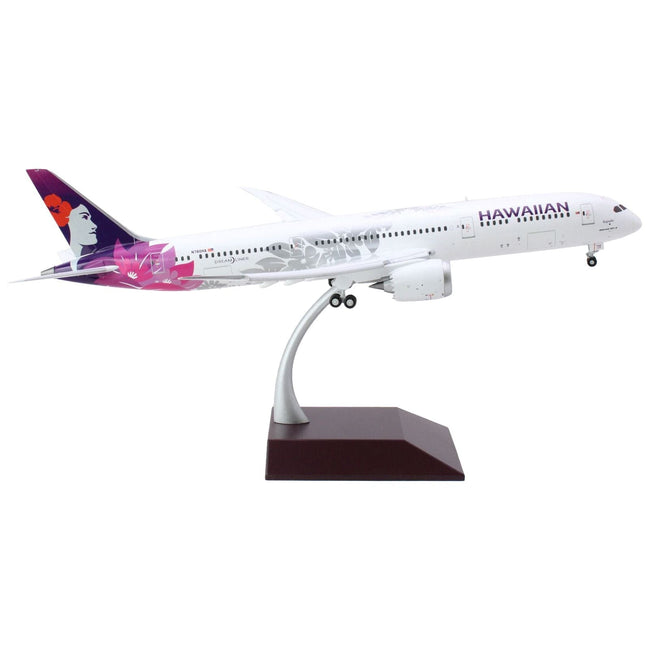 Boeing 787 - 9 Dreamliner Commercial Aircraft with Flaps Down "Hawaiian Airlines" (N780HA) White with Purple Tail "Gemini 200" Series 1/200 Diecast Model Airplane by GeminiJets - GeminiJets - ModelCars.com