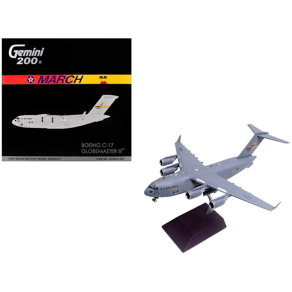 Boeing C-17 Globemaster III Transport Aircraft "March Air Reserve Base" United States Air Force "Gemini 200" Series 1/200 Diecast Model Airplane by GeminiJets-GeminiJets-ModelCars.com