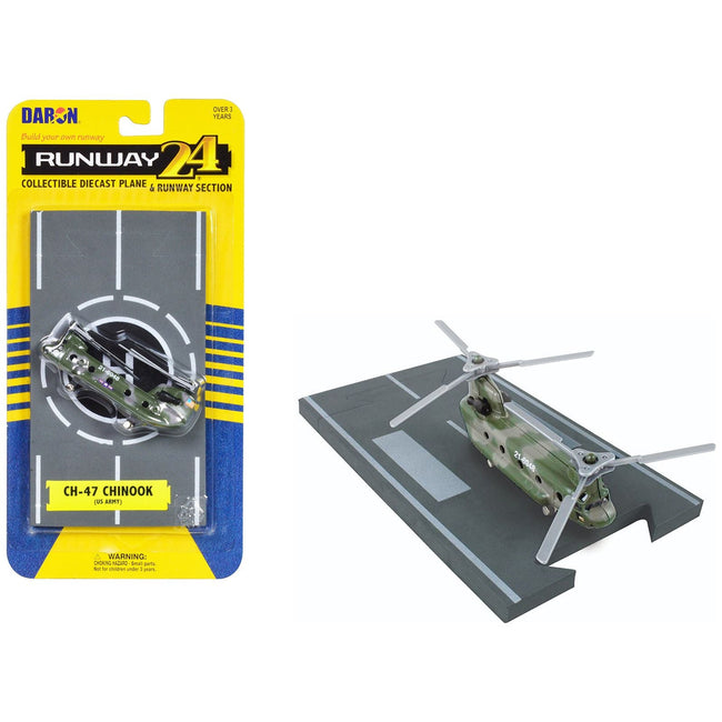 Boeing CH - 47 Chinook Helicopter Olive Camouflage "United States Army" with Runway Section Diecast Model by Runway24 - Runway24 - ModelCars.com