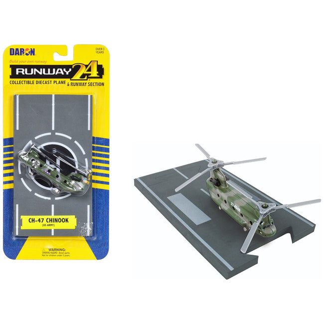 Boeing CH-47 Chinook Helicopter Olive Camouflage "United States Army" with Runway Section Diecast Model by Runway24-Runway24-ModelCars.com