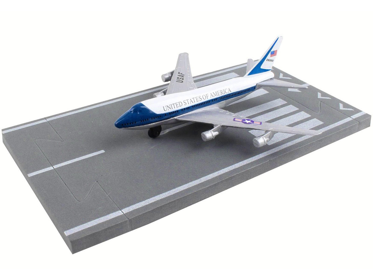 Boeing VC-25 Aircraft White and Blue "United States Air Force One" with Runway Section Diecast Model Airplane by Runway24-Runway24-ModelCars.com