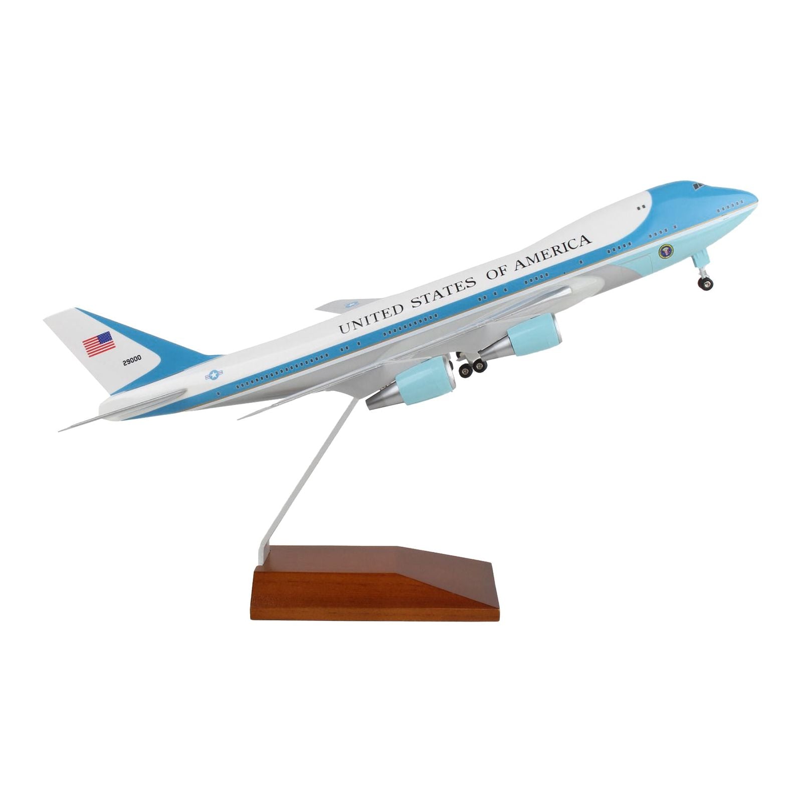 Boeing VC - 25A Commercial Aircraft with Landing Gear "Air Force One - United States of America" (29000) White with and Blue Stripes 1/200 Plastic Model by Skymarks - Skymarks - ModelCars.com