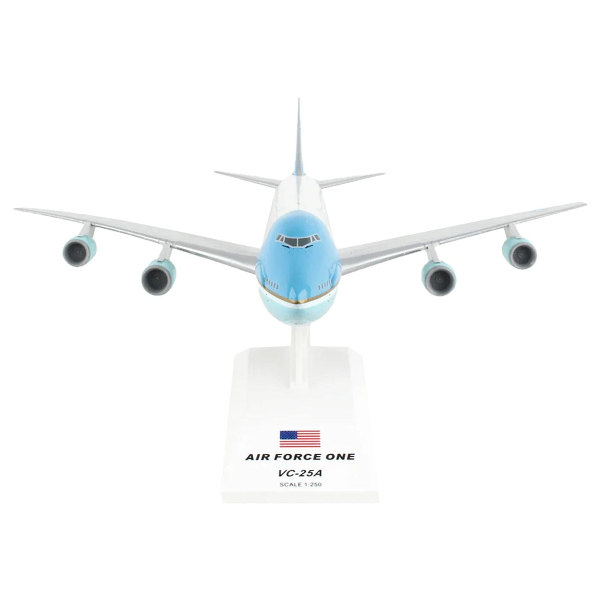 Boeing VC - 25A Transport Aircraft "Air Force One - United States of America" (29000) White with Blue Stripes (Snap - Fit) 1/250 Plastic Model by Skymarks - Skymarks - ModelCars.com