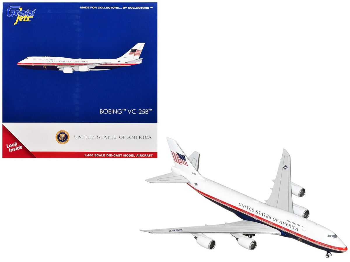 Boeing VC-25B Transport Aircraft "Air Force One - United States of America" (31000) White and Blue with Red Stripes 1/400 Diecast Model Airplane by GeminiJets-GeminiJets-ModelCars.com