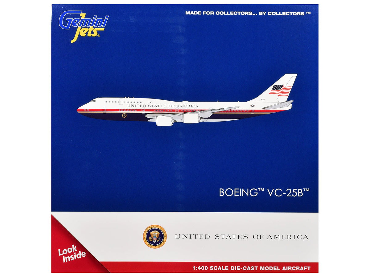 Boeing VC-25B Transport Aircraft "Air Force One - United States of America" (31000) White and Blue with Red Stripes 1/400 Diecast Model Airplane by GeminiJets-GeminiJets-ModelCars.com