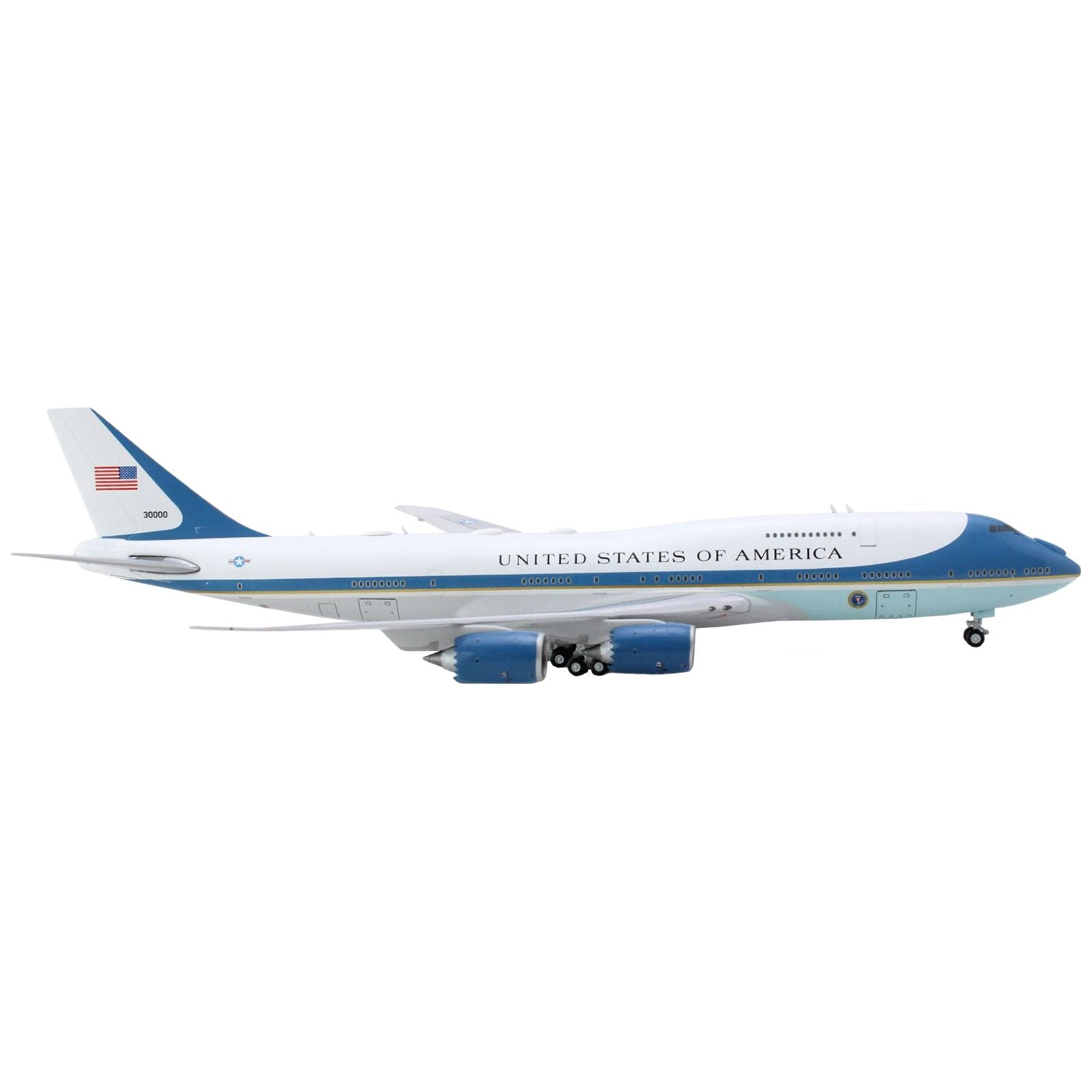 Boeing VC - 25B Transport Aircraft "United States of America - Air Force One" (30000) White with Blue Stripes 1/400 Diecast Model Airplane by GeminiJets - GeminiJets - ModelCars.com