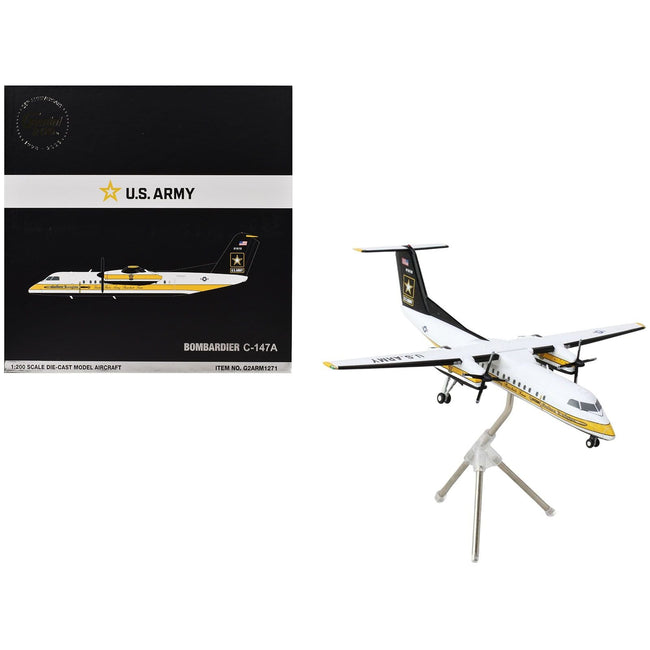 Bombardier C-147A Transport Aircraft "Golden Knights Parachute Team" United States Army (17-01610) White with Yellow Stripes and Black Tail "Gemini 200" Series 1/200 Diecast Model Airplane by GeminiJets-GeminiJets-ModelCars.com