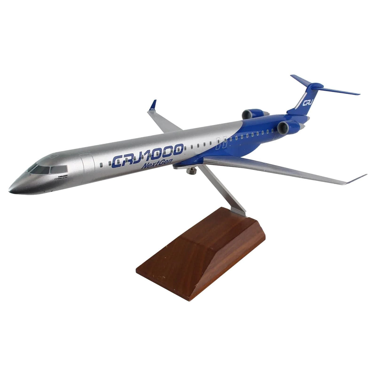 Bombardier CRJ1000 Commercial Aircraft "CRJ1000 Next Gen" Silver Metallic and Blue with Wood Stand (Snap - Fit) 1/100 Plastic Model by Skymarks - Skymarks - ModelCars.com