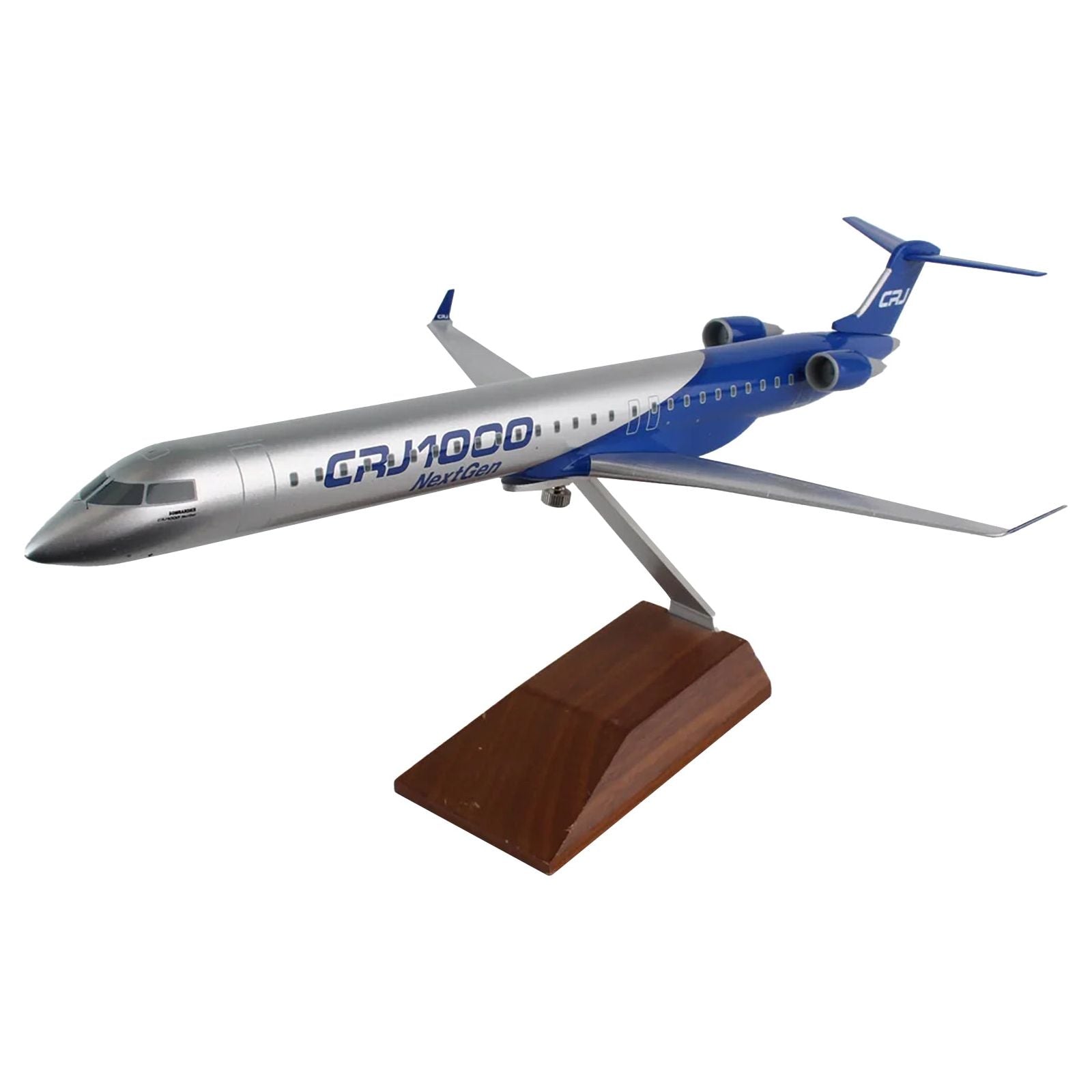Bombardier CRJ1000 Commercial Aircraft "CRJ1000 Next Gen" Silver Metallic and Blue with Wood Stand (Snap - Fit) 1/100 Plastic Model by Skymarks - Skymarks - ModelCars.com