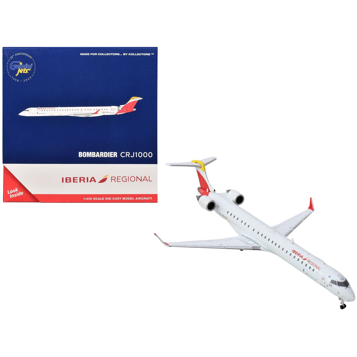 Bombardier CRJ1000 Commercial Aircraft "Iberia Regional" (EC-MVZ) White with Red Tail 1/400 Diecast Model Airplane by GeminiJets-GeminiJets-ModelCars.com