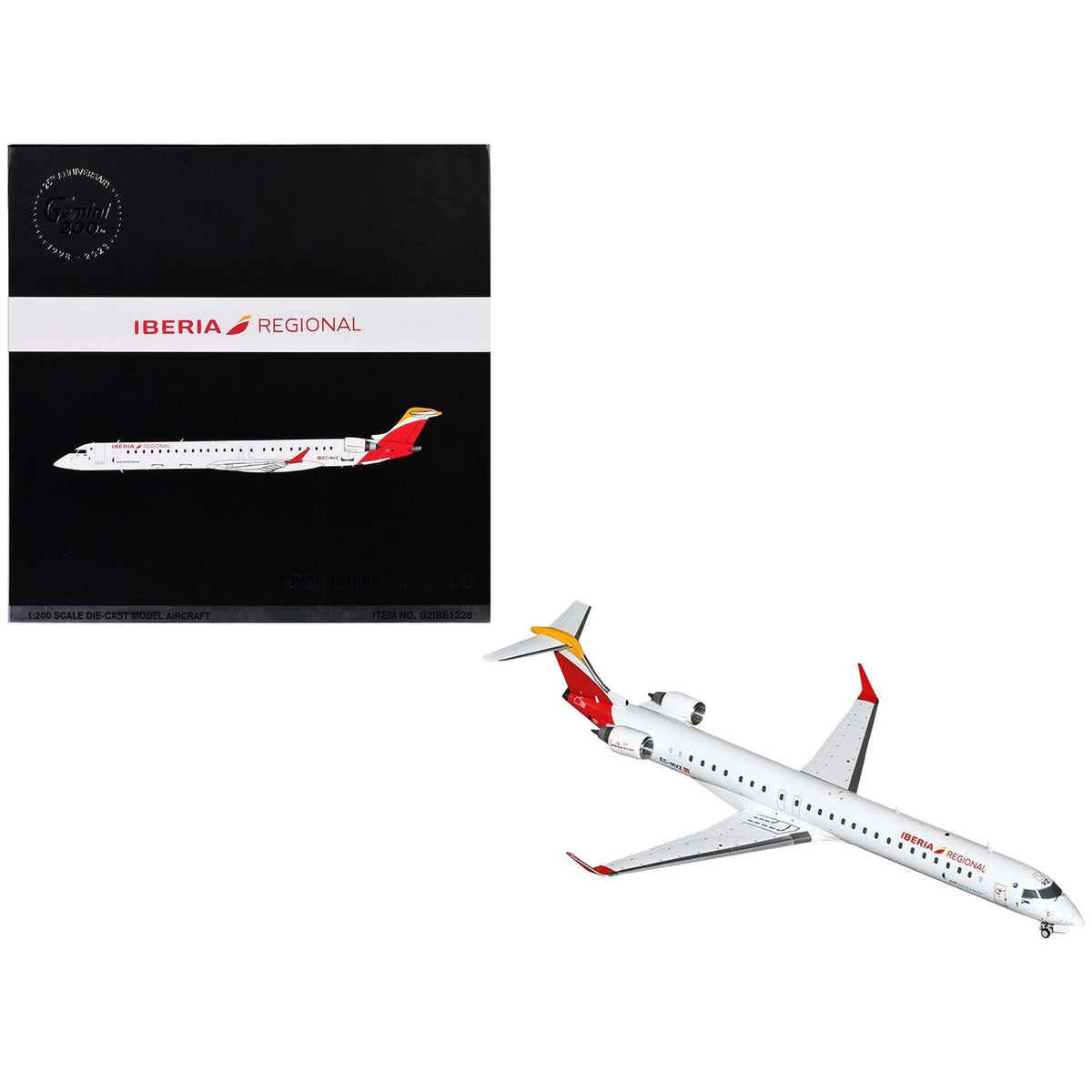 Bombardier CRJ1000 Commercial Aircraft "Iberia Regional" (EC-MVZ) White with Red Tail "Gemini 200" Series 1/200 Diecast Model Airplane by GeminiJets-GeminiJets-ModelCars.com