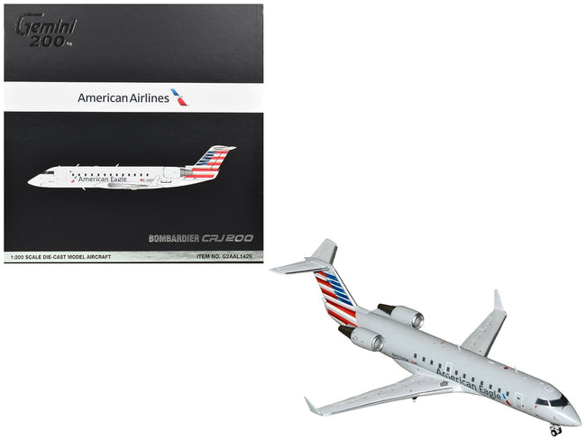 Bombardier CRJ200 Commercial Aircraft "American Eagle" (N420AW) Gray with Striped Tail "Gemini 200" Series 1/200 Diecast Model Airplane by GeminiJets-GeminiJets-ModelCars.com