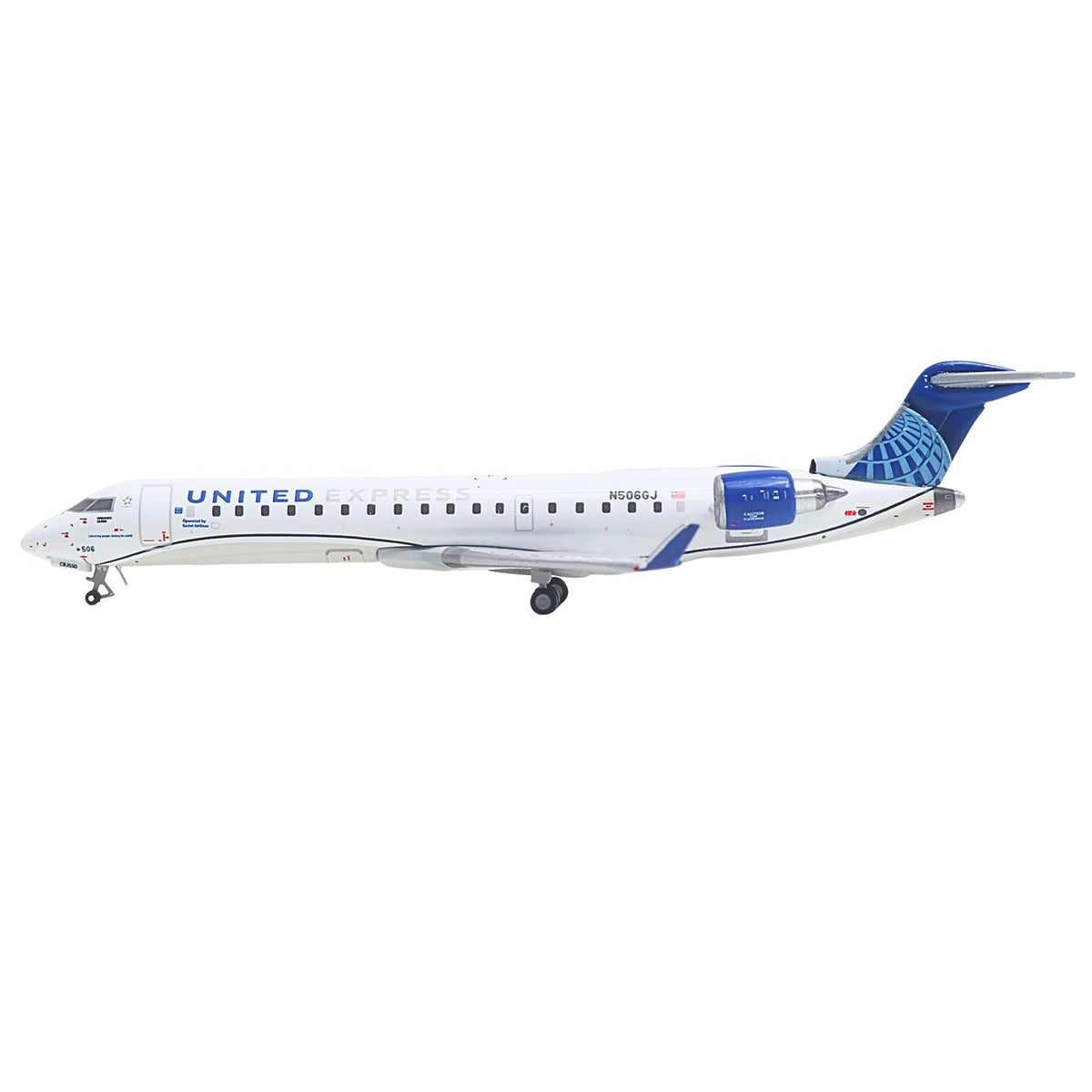 Bombardier CRJ550 Commercial Aircraft "United Express" (N506GJ) White with Blue Tail 1/400 Diecast Model Airplane by GeminiJets-GeminiJets-ModelCars.com