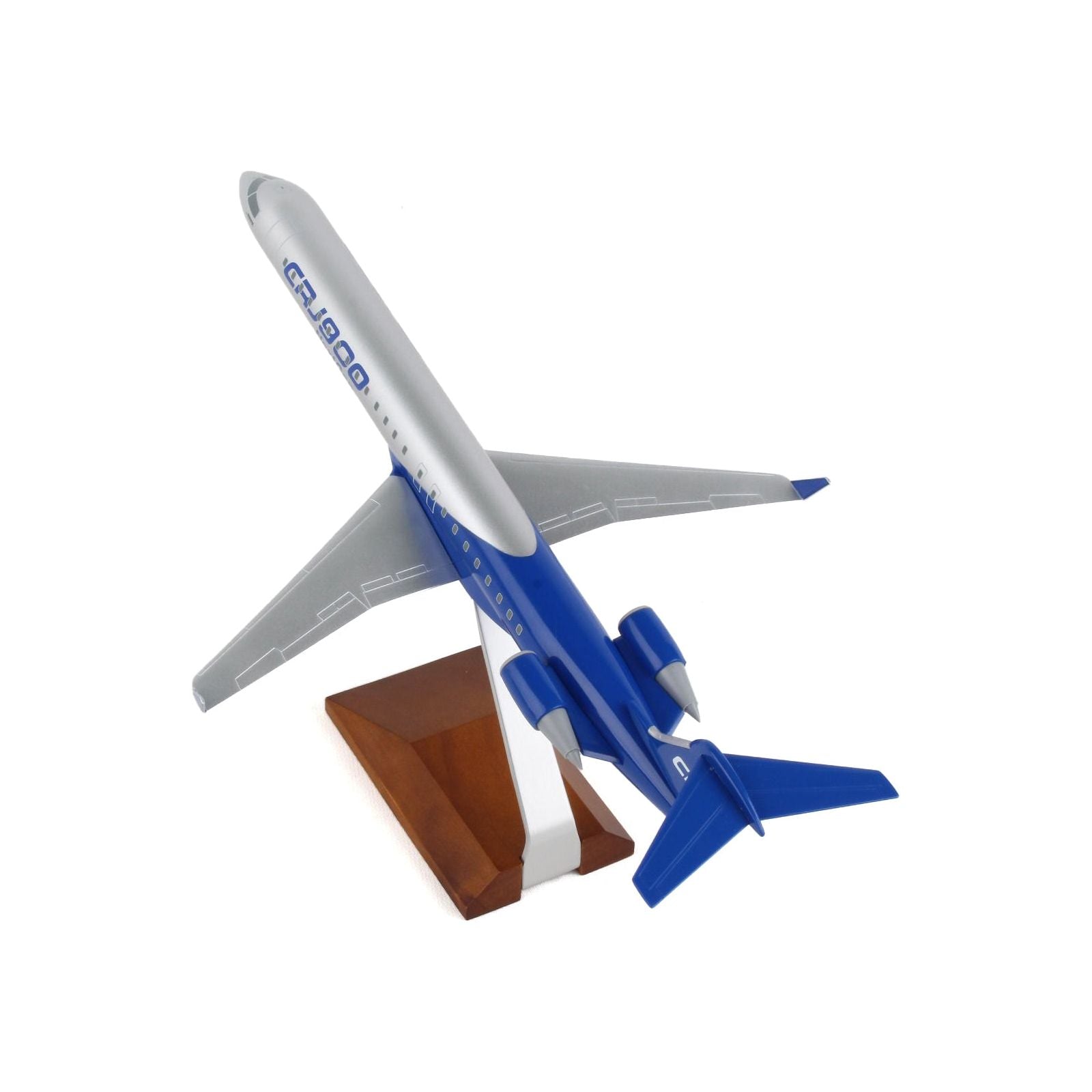 Bombardier CRJ900 Commercial Aircraft "CRJ900 Next Gen" Silver Metallic and Blue with Wood Stand (Snap - Fit) 1/100 Plastic Model by Skymarks - Skymarks - ModelCars.com