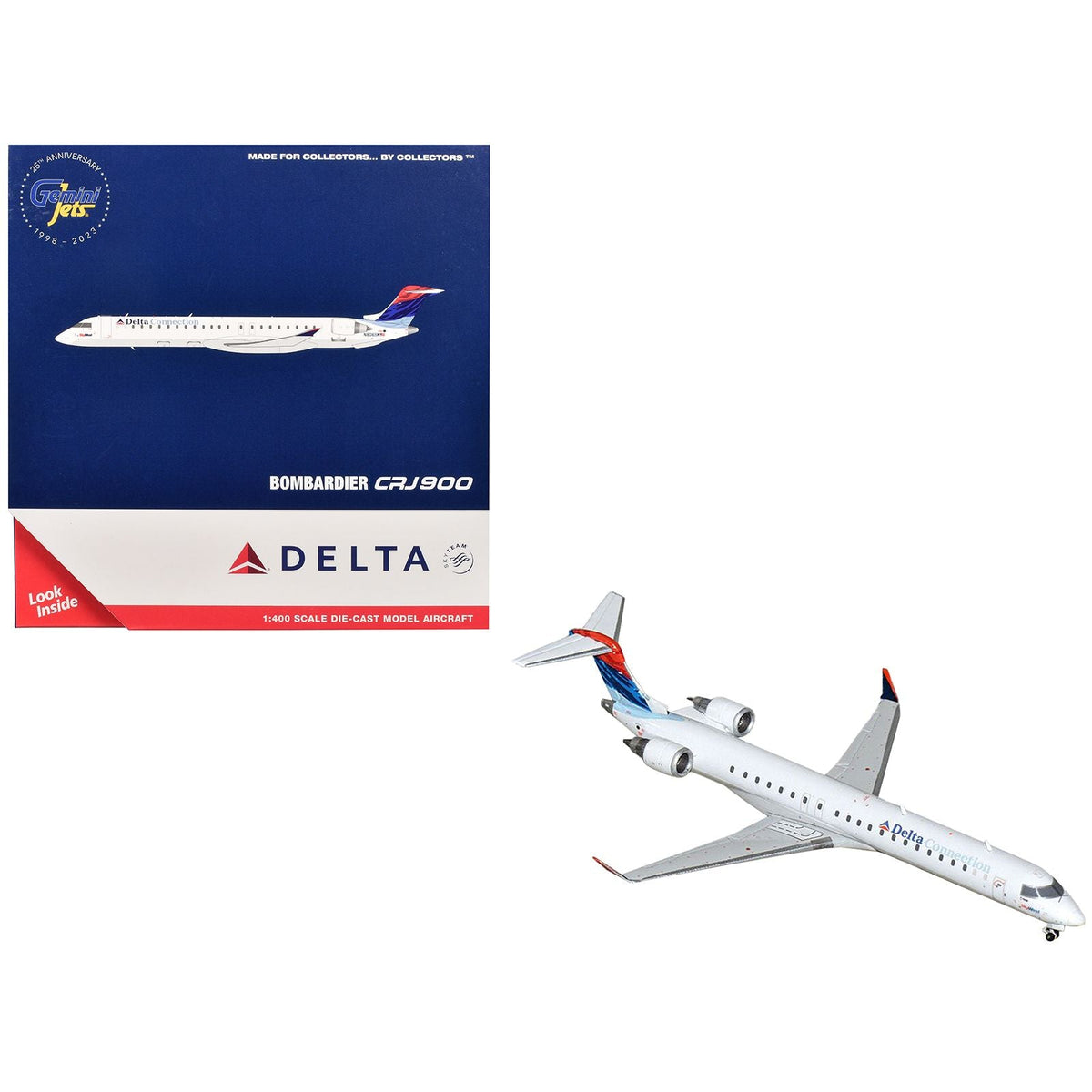 Bombardier CRJ900 Commercial Aircraft "Delta Connection - SkyWest Airlines" (N806SK) White with Blue and Red Tail 1/400 Diecast Model Airplane by GeminiJets-GeminiJets-ModelCars.com